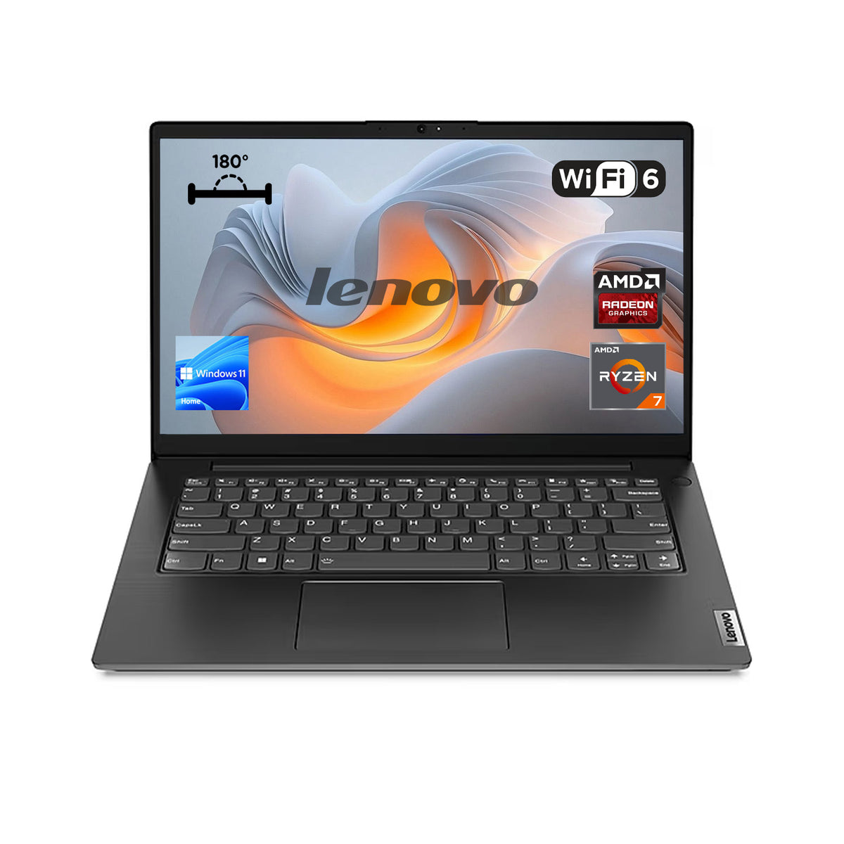 LENOVO V-Series V15 15.6 inches Traditional Laptop AMD Ryzen 7 16GB RAM AMD Radeon Graphics 512GB SSD Storage Windows 11 Home 60Hz - Black