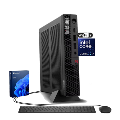 LENOVO ThinkStation P3 Workstation Desktop Intel Core Ultra 7 64GB RAM NVIDIA RTX A1000 1TB SSD Storage Windows 11 Pro - Black