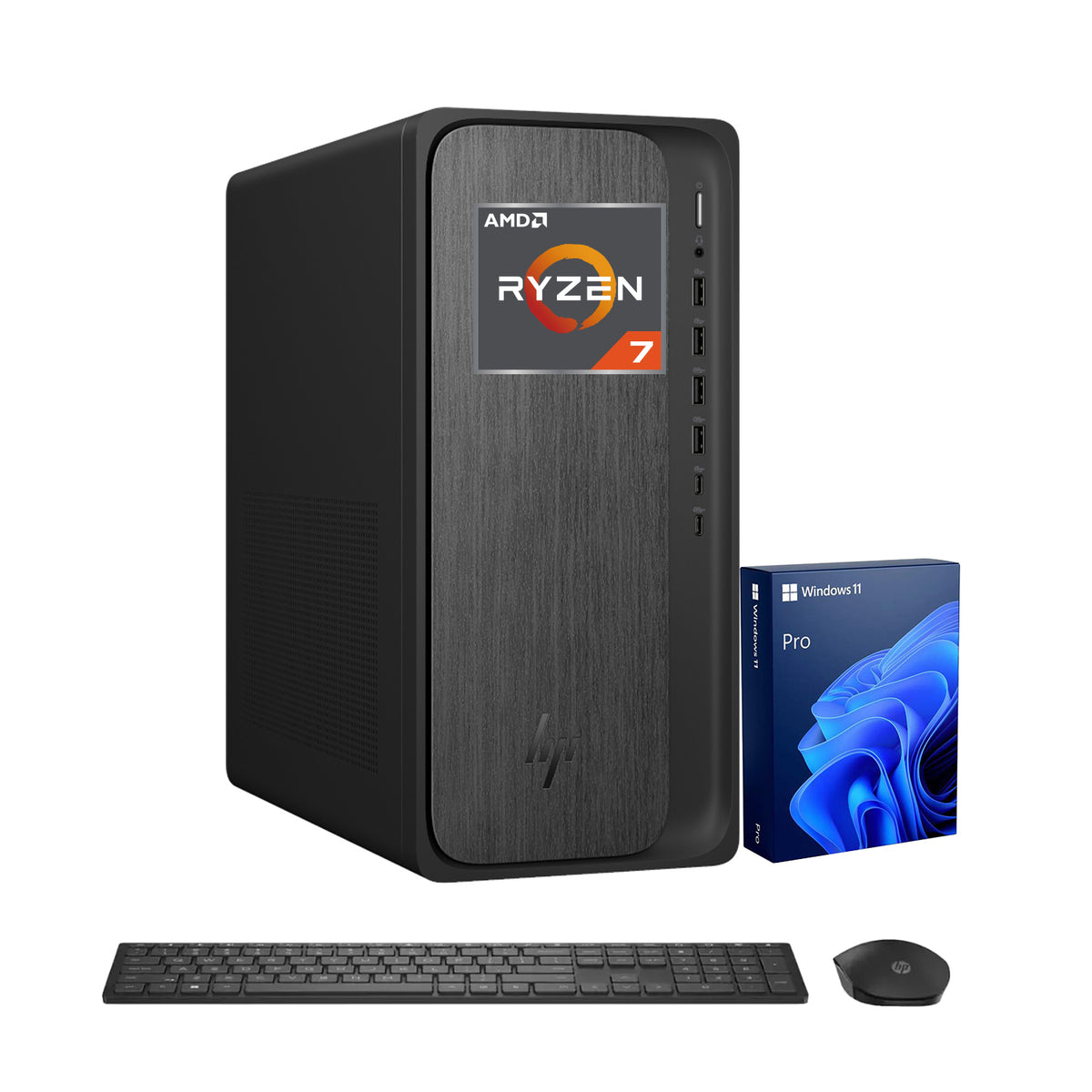 HP OmniDesk Tower Desktop AMD Ryzen 7 32GB RAM AMD Radeon Graphics 2TB SSD Storage Windows 11 Pro - Black