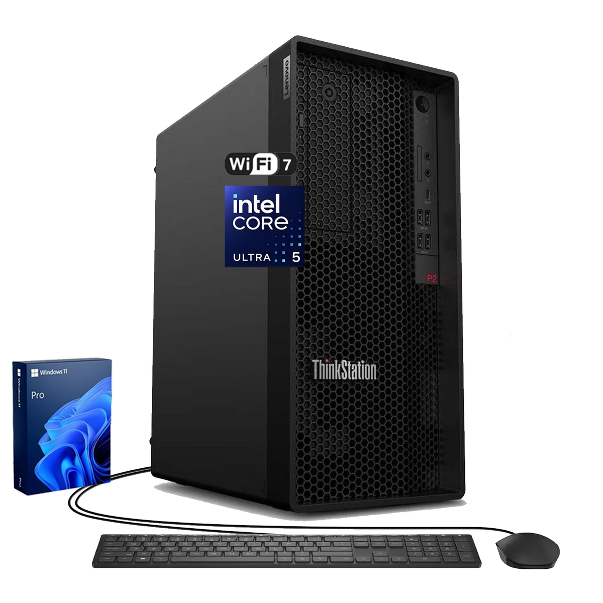 LENOVO ThinkStation P2 Workstation Desktop Intel Core Ultra 5 32GB RAM Intel Graphics 1TB SSD Storage Windows 11 Pro - Black