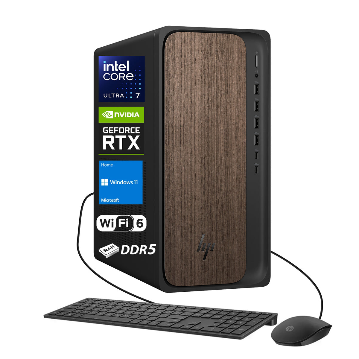 HP OmniDesk Tower Desktop Intel Core Ultra 7 32GB RAM NVIDIA GeForce RTX 5060 2TB SSD Storage Windows 11 Home - Black