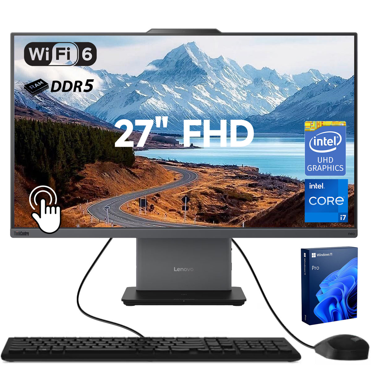 Lenovo ThinkCentre neo 50a 27" Business All-in-One Intel Core i7 13620H 16GB RAM Intel UHD Graphics 512GB SSD Storage Windows 11 Pro FHD 100Hz - Black