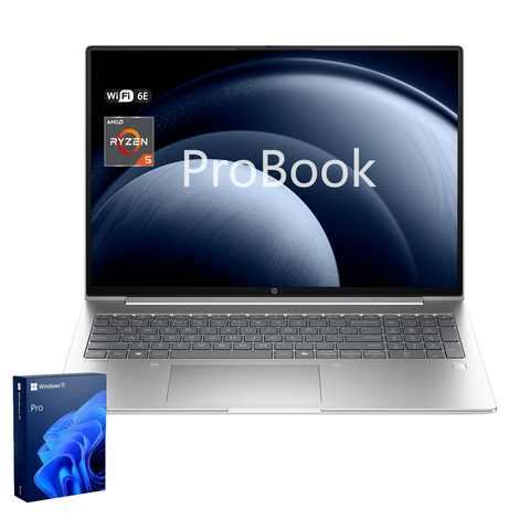 HP ProBook 4 16 inches Traditional Laptop AMD Ryzen 5 16GB RAM AMD Radeon Graphics 256GB SSD Storage Windows 11 Pro 60Hz - Silver