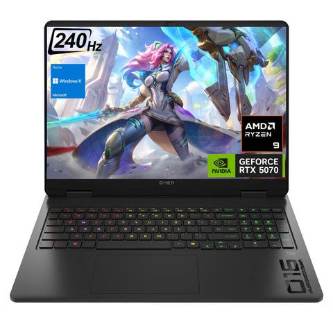 HP Omen 16.1 inches Traditional Laptop AMD Ryzen 9 64GB RAM NVIDIA GeForce RTX 5070 4TB SSD Storage Windows 11 Home 240Hz - Black