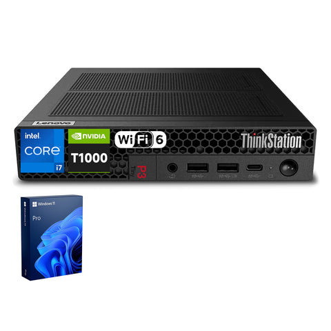 LENOVO ThinkStation P3 Workstation Desktop Intel Core i7 32GB RAM NVIDIA Quadro T1000 1TB SSD Storage Windows 11 Pro - Black