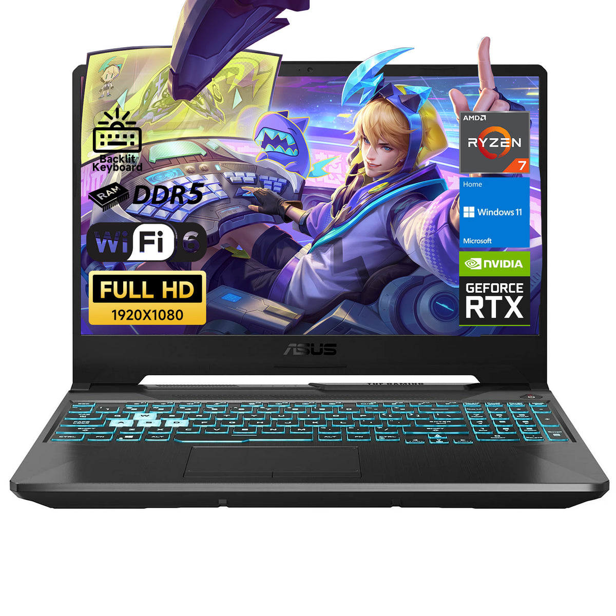 ASUS TUF A15 15.6" Traditional Laptop AMD Ryzen 7 8GB RAM NVIDIA GeForce RTX 3050 512GB SSD Storage Windows 11 Home 144Hz - Black