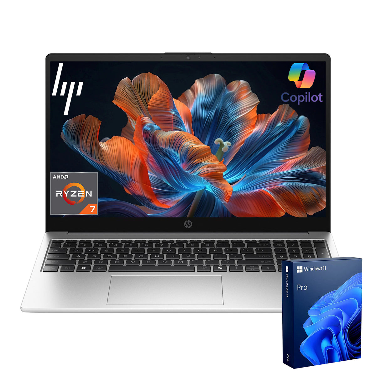 HP Essential 255R 15.6 inches Traditional Laptop AMD Ryzen 7 16GB RAM AMD Radeon Graphics 2TB SSD Storage Windows 11 Pro 60Hz - Silver