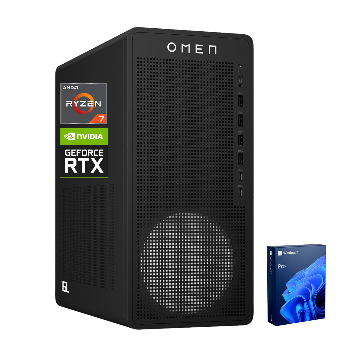 HP Omen 16L Tower Desktop AMD Ryzen 7 64GB RAM NVIDIA GeForce RTX 5060 2TB SSD Storage Windows 11 Pro - Black