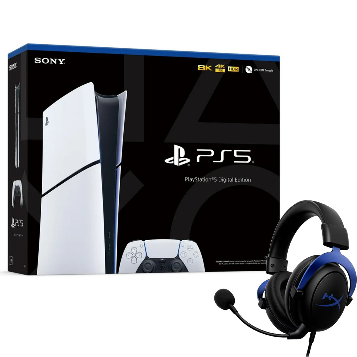 SONY PS5 1TB CONSO SLIM DIGITAL USA SPECS with HyperX Cloud Gaming Headset