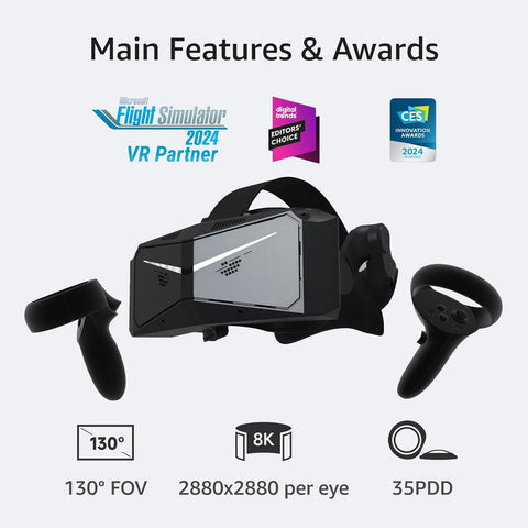 Pimax Crystal Light Prime PCVR Headset - 8K Resolution,QLED Display, Light & Comfortable,High Clarity VR for flight simulator, Compatible with MSFS, iRacing & More, DMAS & Lighthouse Tracking optional