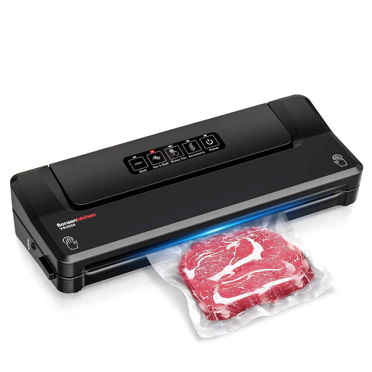 Bonsenkitchen Vacuum Sealer Machine, Fast-Compact Food Sealer, Multi-Functional Food Vacuum Sealer with 20 Vacuum Bags & 2 Roll Bags & Accessory Hose, High-Speed Continuous Working, Silver