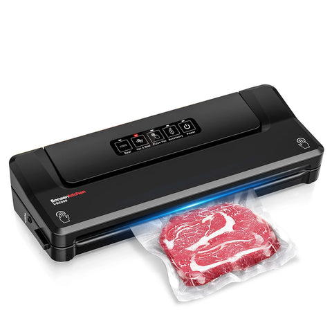 Bonsenkitchen Vacuum Sealer Machine, Fast-Compact Food Sealer, Multi-Functional Food Vacuum Sealer with 20 Vacuum Bags & 2 Roll Bags & Accessory Hose, High-Speed Continuous Working, Silver