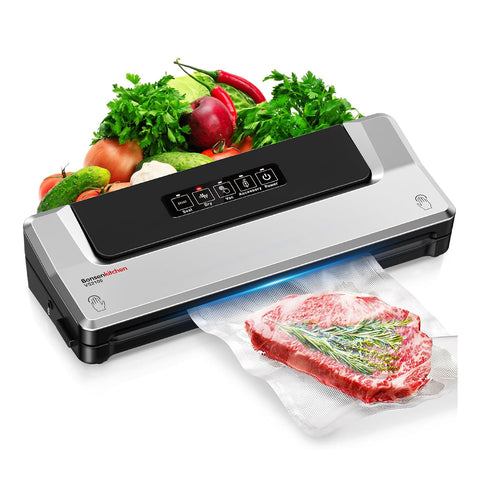 Bonsenkitchen Vacuum Sealer Machine, Fast-Compact Food Sealer, Multi-Functional Food Vacuum Sealer with 20 Vacuum Bags & 2 Roll Bags & Accessory Hose, High-Speed Continuous Working, Silver