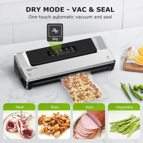 Bonsenkitchen Vacuum Sealer Machine, Fast-Compact Food Sealer, Multi-Functional Food Vacuum Sealer with 20 Vacuum Bags & 2 Roll Bags & Accessory Hose, High-Speed Continuous Working, Silver