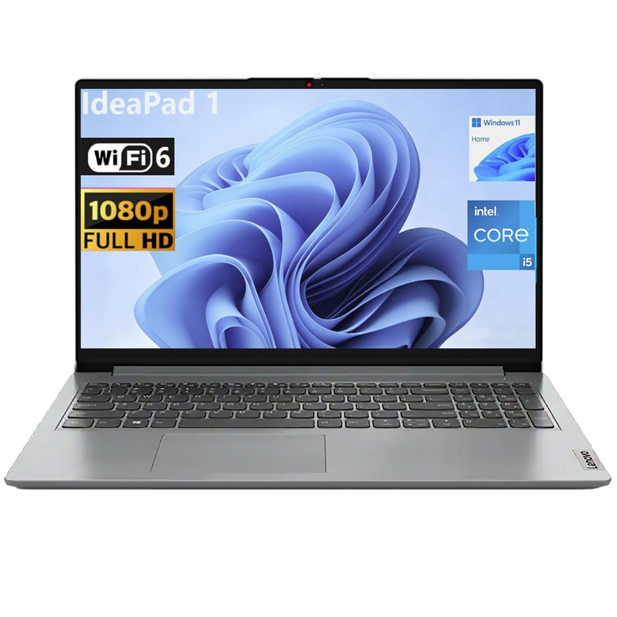 LENOVO IdeaPad 1 15.6 inches Traditional Laptop Intel Core i5 16GB RAM Intel Iris Xe Graphics 256GB SSD Storage Windows 11 Home 60Hz - Grey