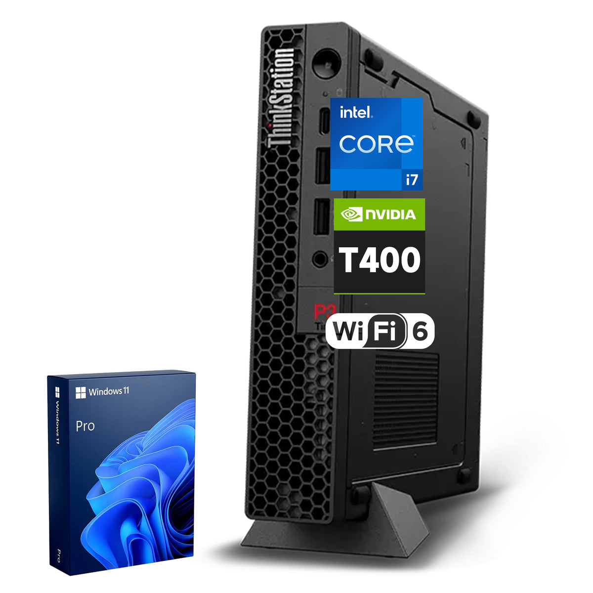 LENOVO ThinkStation P3 Workstation Desktop Intel Core i7 16GB RAM NVIDIA Quadro T400 512GB SSD Storage Windows 11 Pro - Black