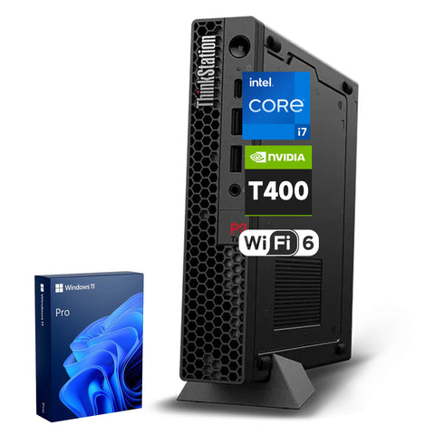 LENOVO ThinkStation P3 Workstation Desktop Intel Core i7 16GB RAM NVIDIA Quadro T400 512GB SSD Storage Windows 11 Pro - Black