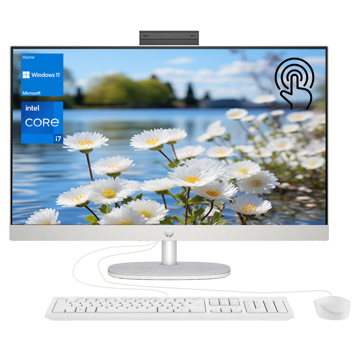 HP Essential Daily All-in-One, 27" FHD 1920*1080 Touchscreen 60Hz, Intel Core i7-1355U, Intel Iris Xe Graphics, 16GB DDR4 SODIMM, 1TB PCIe M.2 SSD, Wi-Fi 6, Non-backlit Keyboard, Windows 11 Home, White