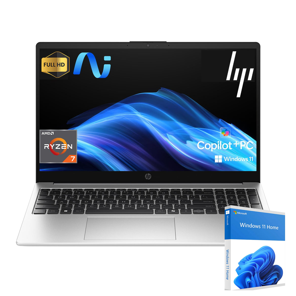 HP Essential 255R 15.6 inches Traditional Laptop AMD Ryzen 7 16GB RAM AMD Radeon Graphics 2TB SSD Storage Windows 11 Home 60Hz - Silver
