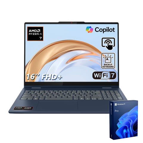 LENOVO IdeaPad 5 16 inches 2-in-1 Laptop AMD Ryzen AI 7 16GB RAM AMD Radeon Graphics 512GB SSD Storage Windows 11 Pro 60Hz - Blue