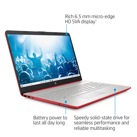 HP 15 Laptop, 15.6" HD Screen, Intel Pentium Silver N5030 Processor, Webcam, Media Card Reader, RJ45, HDMI, Wi-Fi, Windows 11 Home, Scarlet Red