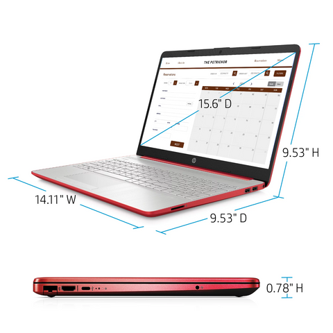 HP 15 Laptop, 15.6" HD Screen, Intel Pentium Silver N5030 Processor, Webcam, Media Card Reader, RJ45, HDMI, Wi-Fi, Windows 11 Home, Scarlet Red
