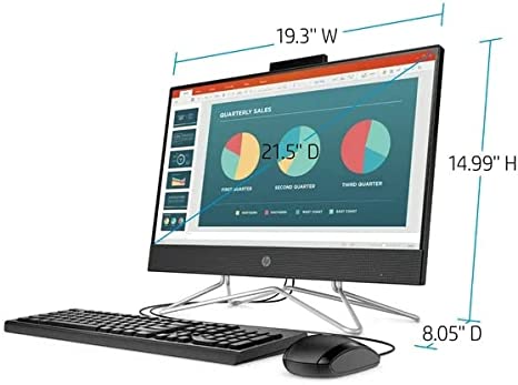 2022 Newest HP All-in-One Desktop, 22" FHD touch screen, AMD Ryzen 3 3250U, 8GB RAM, 256GB SSD, Webcam, DVD-RW, HDMI, RJ-45, USB Wired Keyboard&Mouse, WiFi, Windows 11 Home, Black