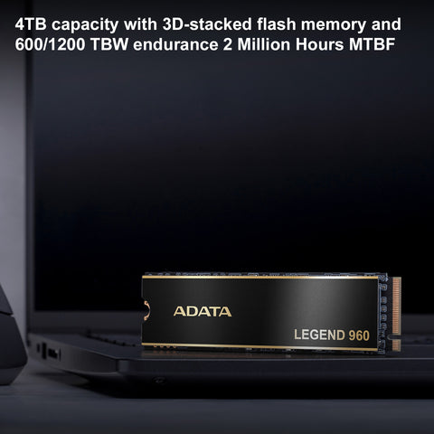 ADATA 4TB SSD Legend 960, NVMe PCIe Gen4 x 4 M.2 2280 Internal Gaming Solid State Drive, Speed up to 7,400MB/s, Storage for PS5 and PC, High Endurance with 3D NAND